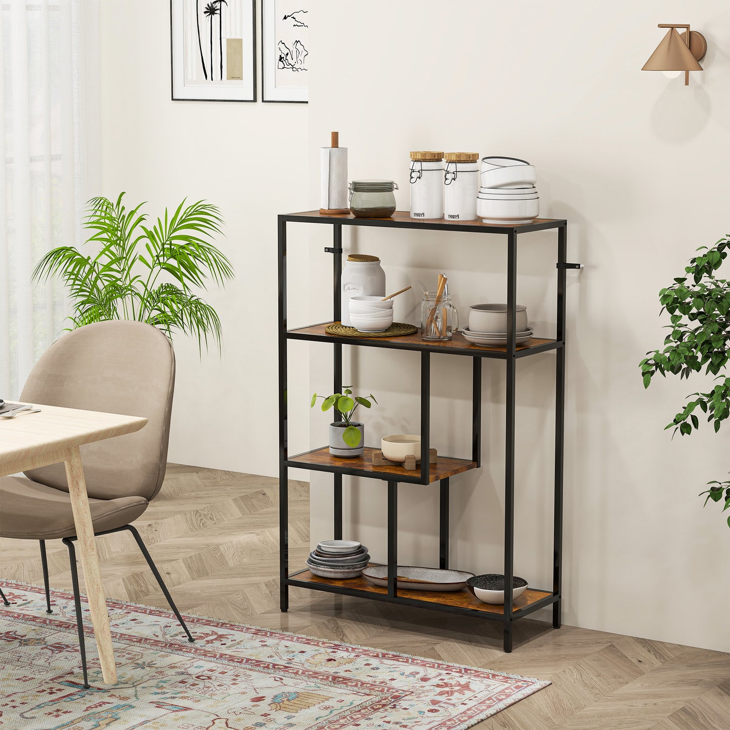Industrial Bookshelf Bookcase w/ Open Shelves for Study Rustic Brown