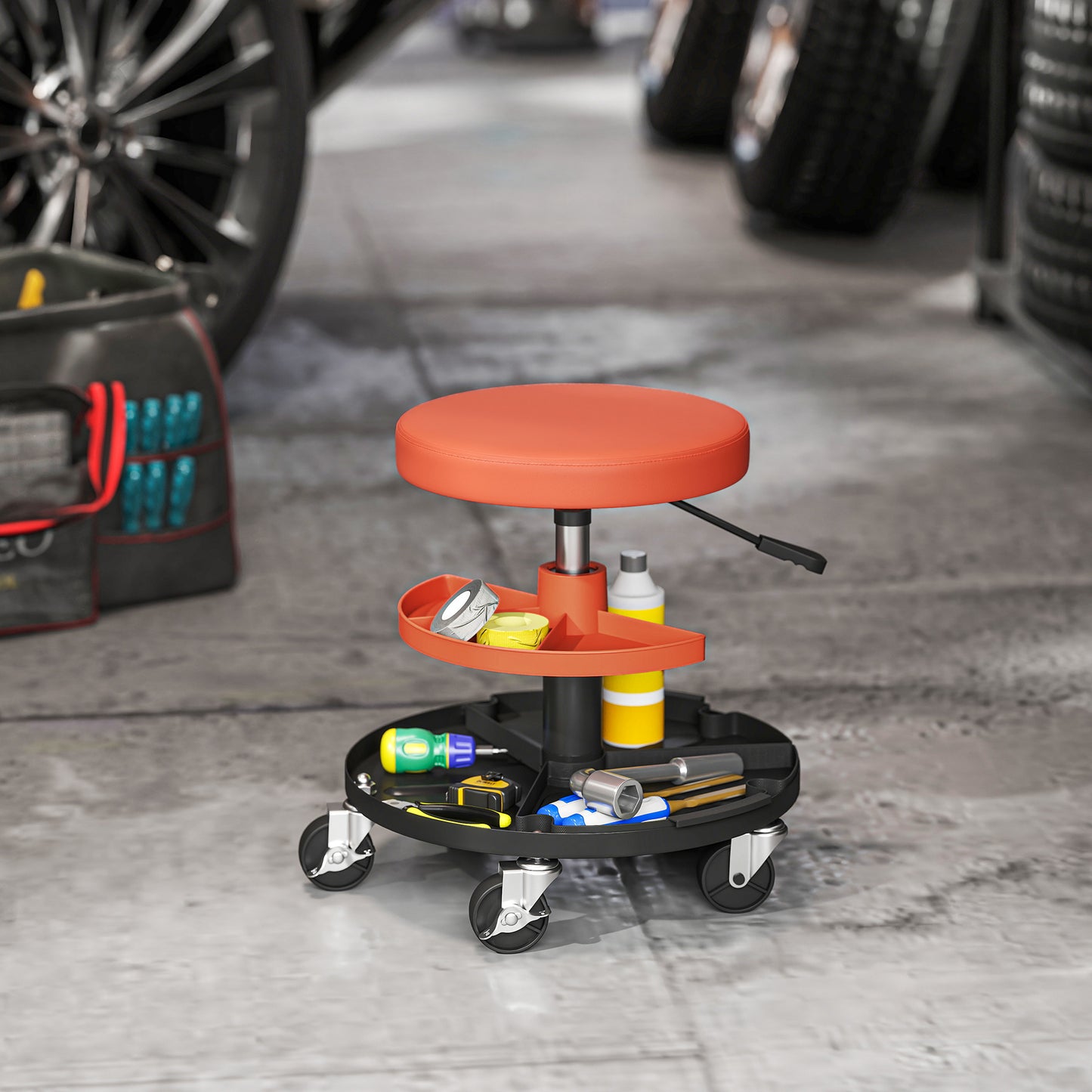 Rolling Mechanic Stool, 135kg Capacity Workshop Stool, Yellow