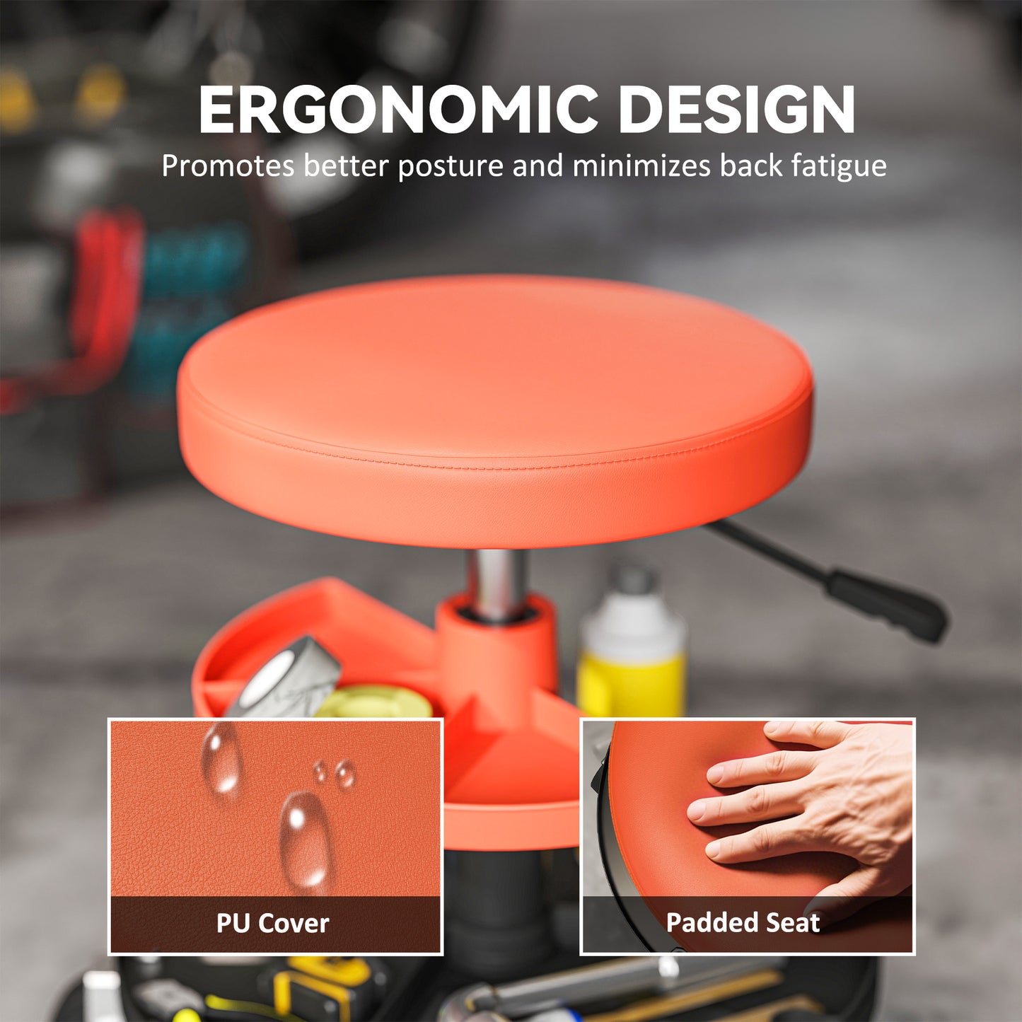 Rolling Mechanic Stool, 135kg Capacity Workshop Stool, Yellow