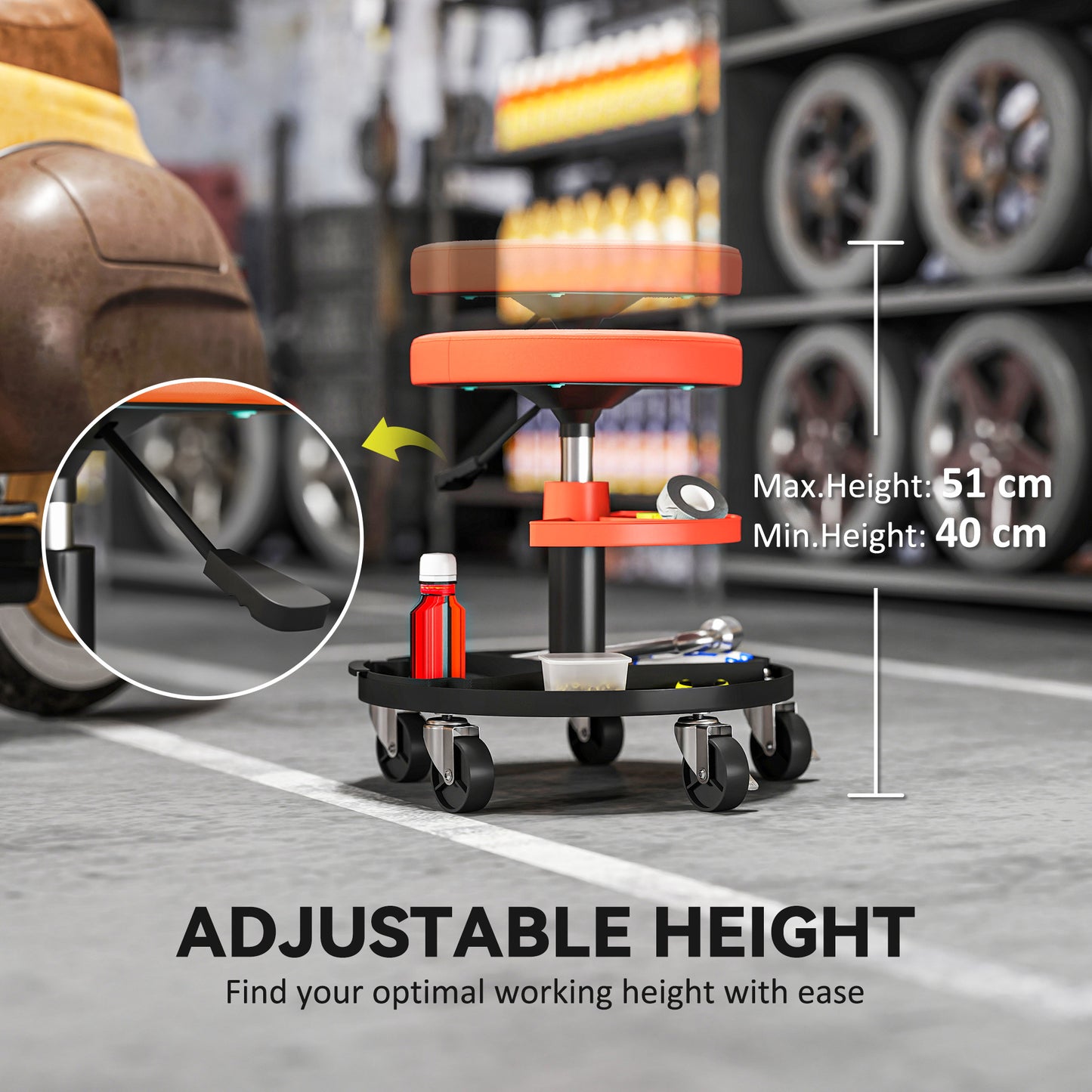 Rolling Mechanic Stool, 135kg Capacity Workshop Stool, Yellow