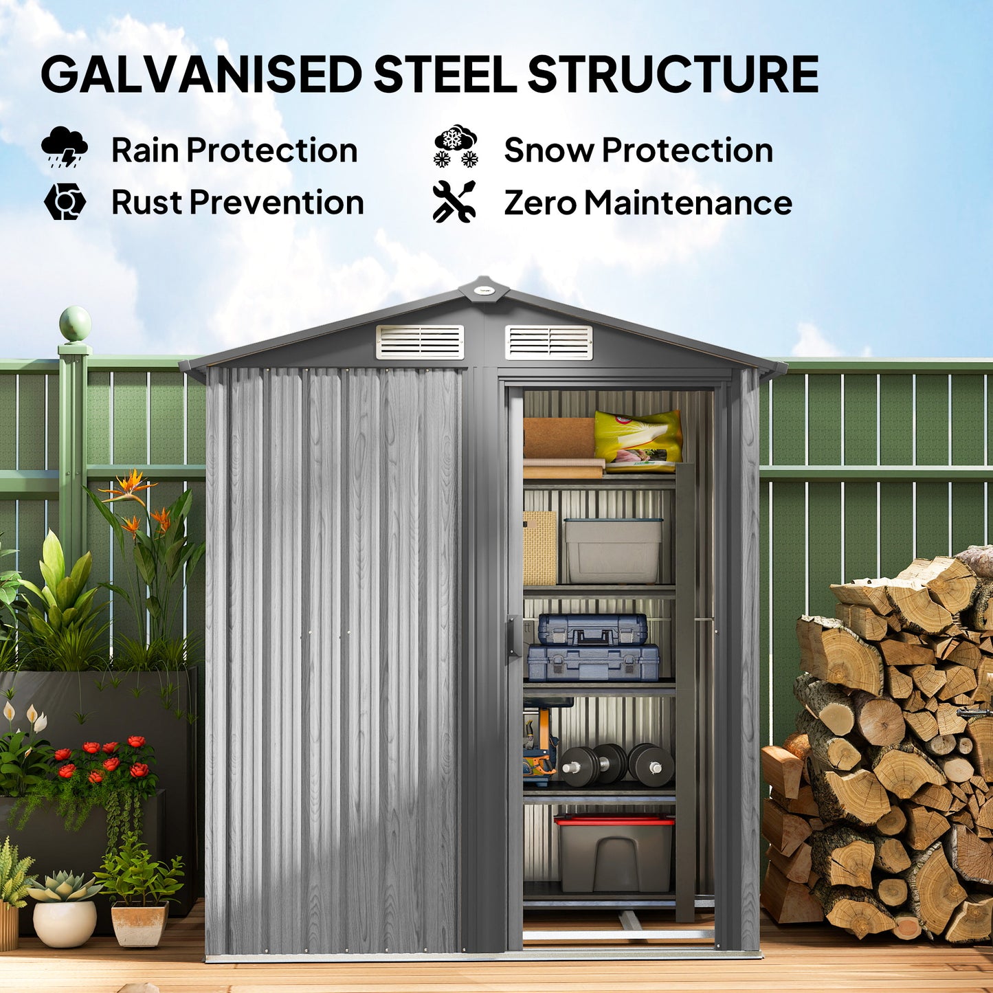 5ft x 4.3ft Outdoor Metal Storage Shed with Sliding Door Sloped Roof
