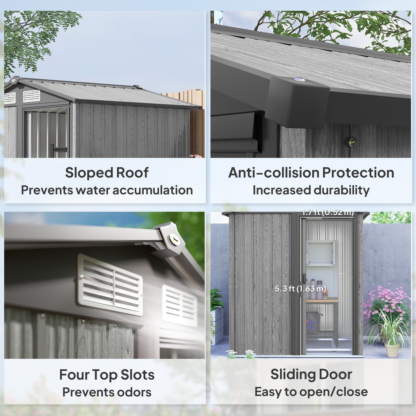 5ft x 4.3ft Outdoor Metal Storage Shed with Sliding Door Sloped Roof