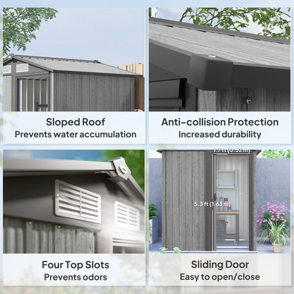 5ft x 4.3ft Outdoor Metal Storage Shed with Sliding Door Sloped Roof