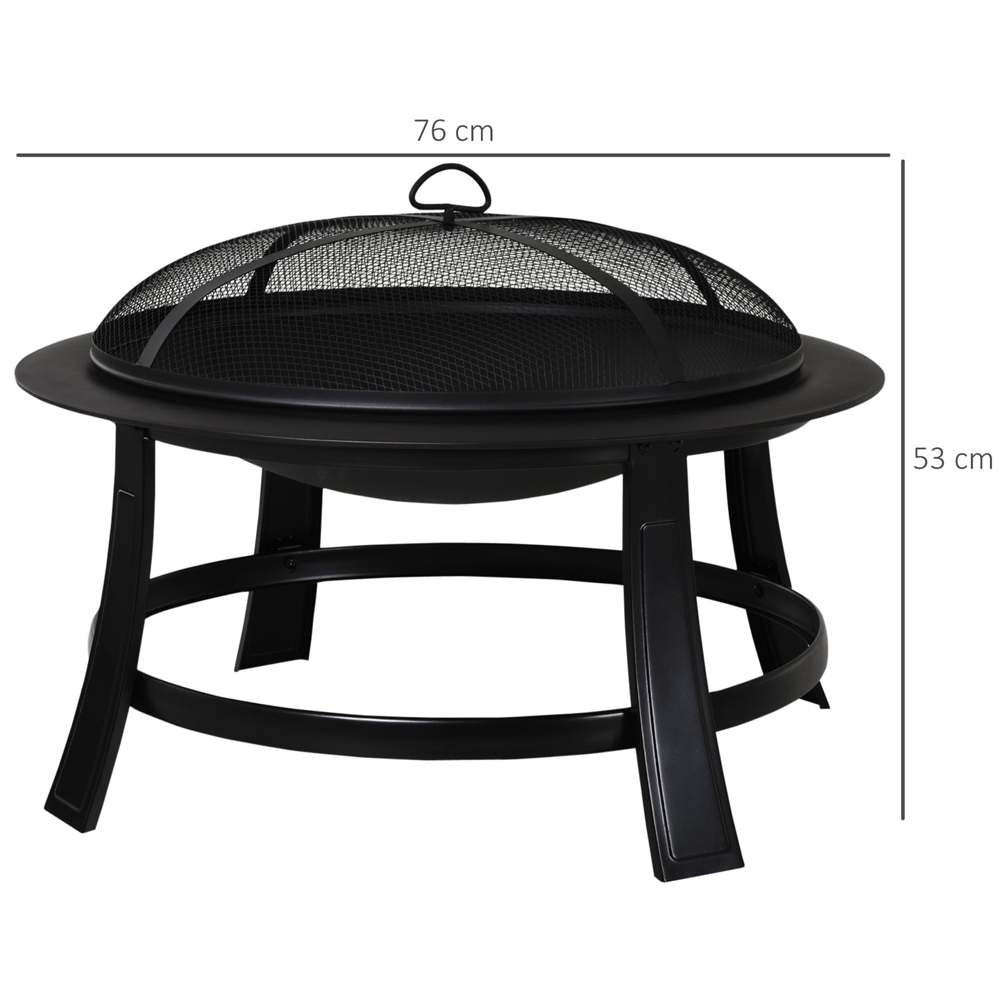 Fire Pit Heater Round Cover Wood Burning Metal Black 30” Outdoor