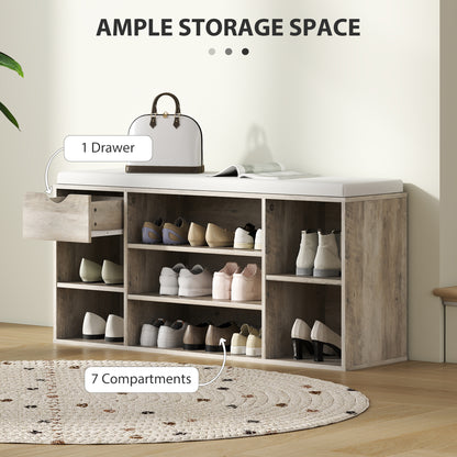Shoe Storage Cabinet Bench w/ Cushion Adjustable Shelves Grey