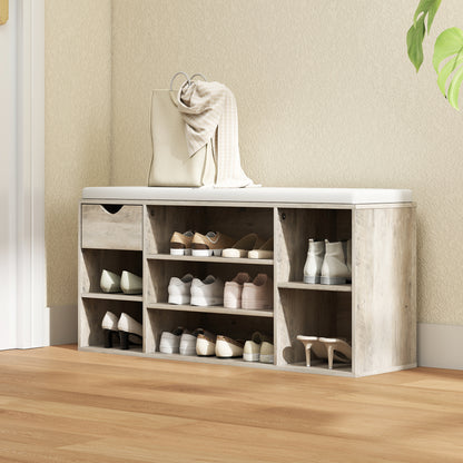 Shoe Storage Cabinet Bench w/ Cushion Adjustable Shelves Grey