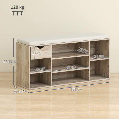 Shoe Storage Cabinet Bench w/ Cushion Adjustable Shelves Grey