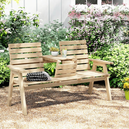 Convertable 3-Seater Wood Bench Table Garden w/ Armrests Natural