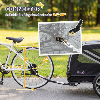 Dog Bike Trailer, 2 in 1 Foldable Pet Stroller Security Harness, Reflectors, Quick Release Wheels, Flag, for Medium Dogs, 134L x 60W x 101H cm, Grey