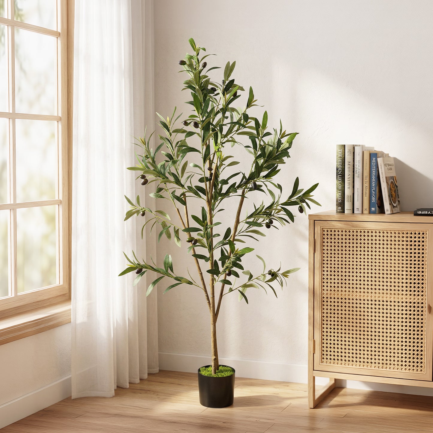 120 cm Decorative Artificial Plant, Silk Olive Tree with 303 Leaves in Cement Pot, Fake Plant for Home, Office, Living Room, Indoor Decor