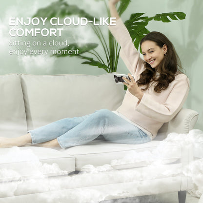 Modern 3 Seater Sofa for Living Room, Fabric Couch Settee, Cream