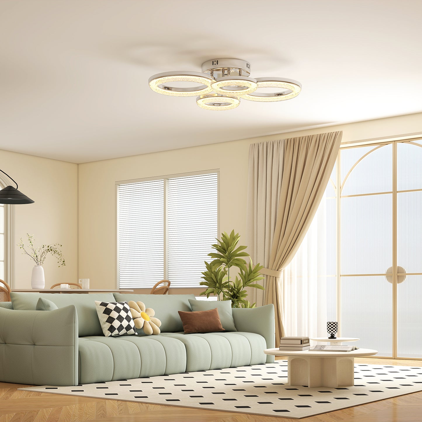 Modern 4-Ring Flush Mount Ceiling Light, LED Ceiling Light, Silver