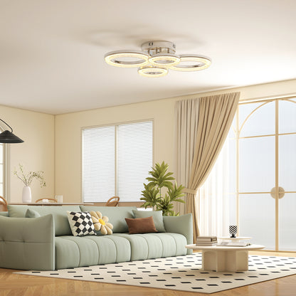 Modern 4-Ring Flush Mount Ceiling Light, LED Ceiling Light, Silver