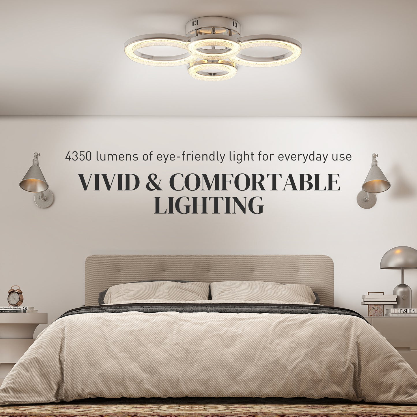 Modern 4-Ring Flush Mount Ceiling Light, LED Ceiling Light, Silver