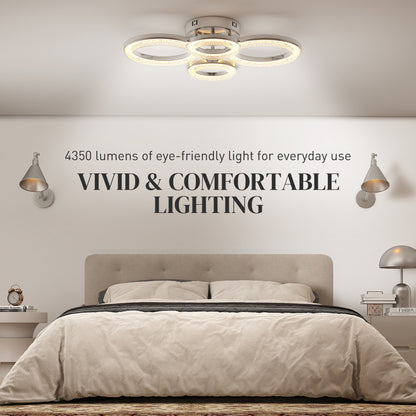 Modern 4-Ring Flush Mount Ceiling Light, LED Ceiling Light, Silver