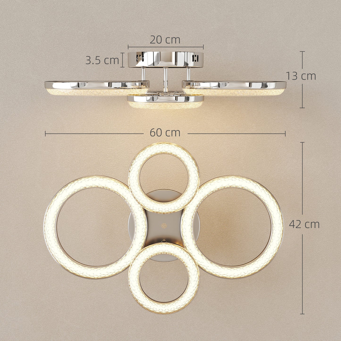 Modern 4-Ring Flush Mount Ceiling Light, LED Ceiling Light, Silver