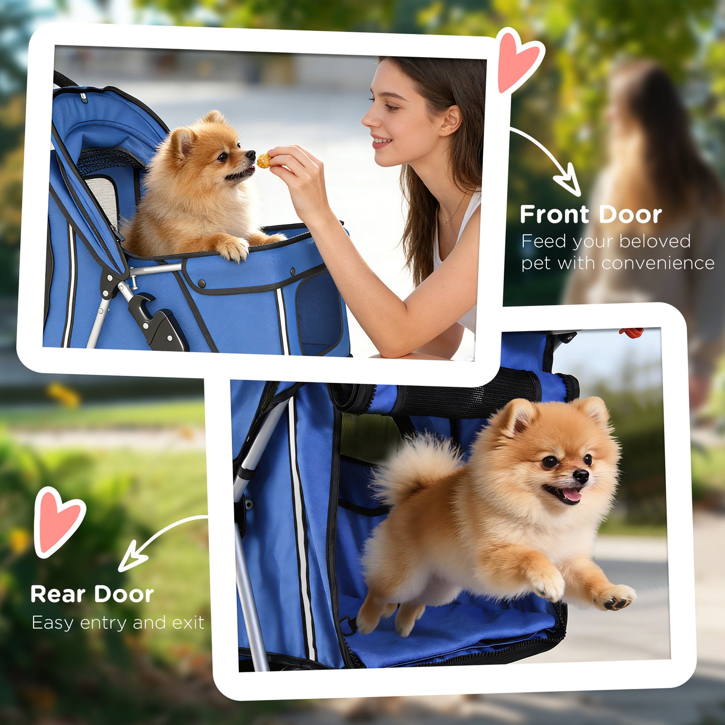 Pet Stroller Pushchair Carrier for Cat Puppy with 3 Wheels Blue