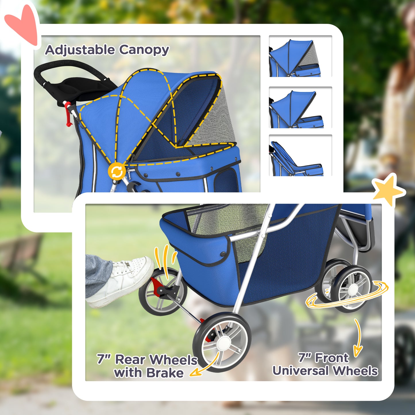 Pet Stroller Pushchair Carrier for Cat Puppy with 3 Wheels Blue