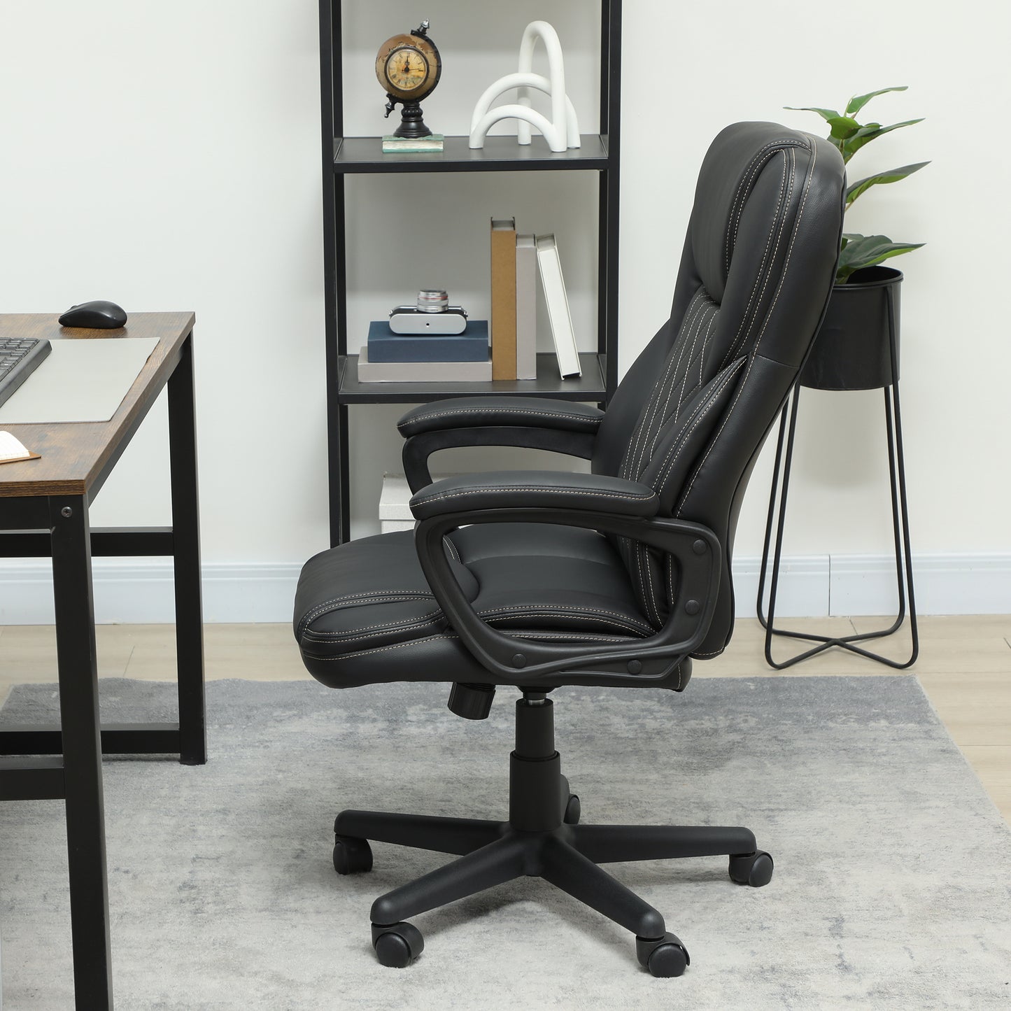 High Back Executive Office Chair with Adjustable Height Arms Black