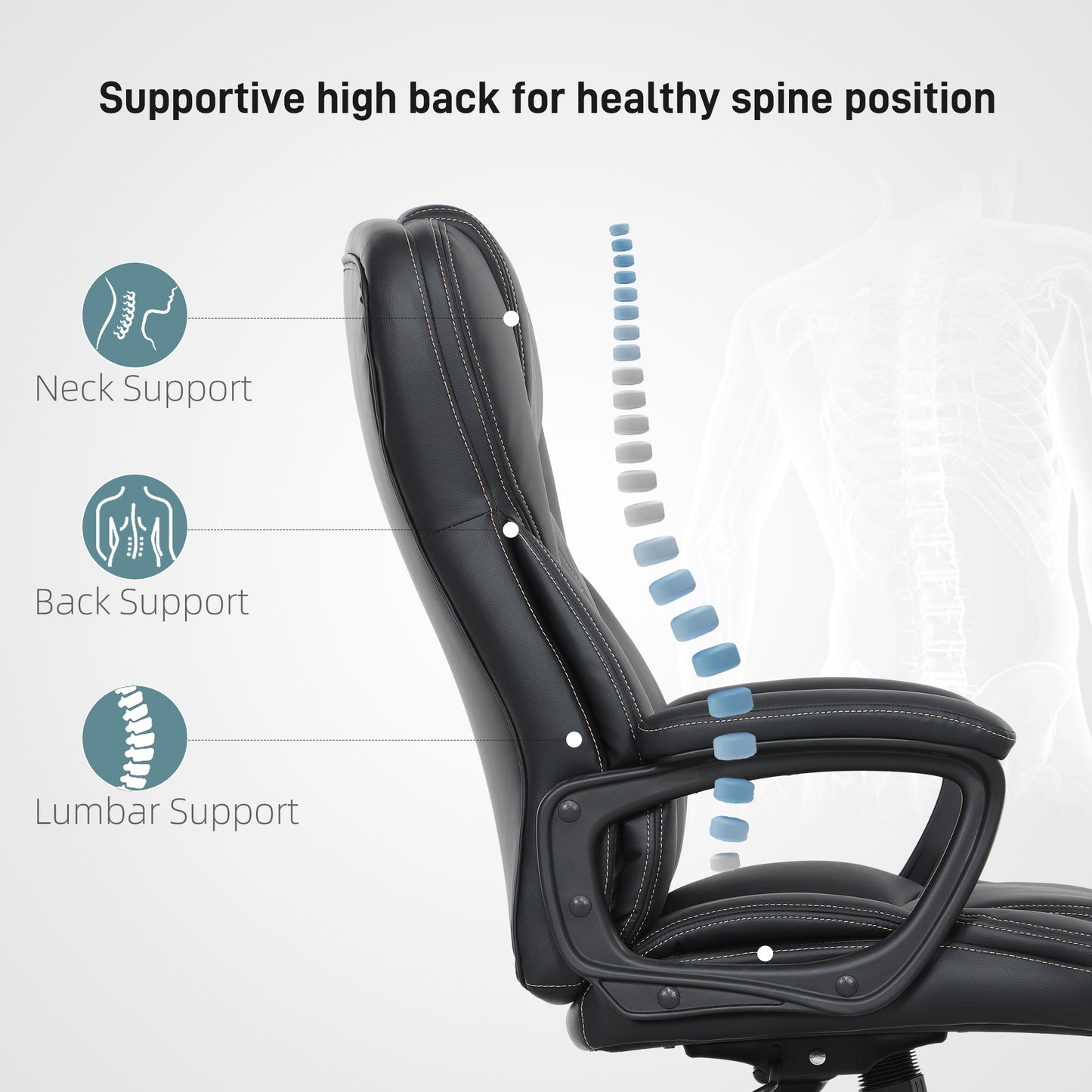 High Back Executive Office Chair with Adjustable Height Arms Black