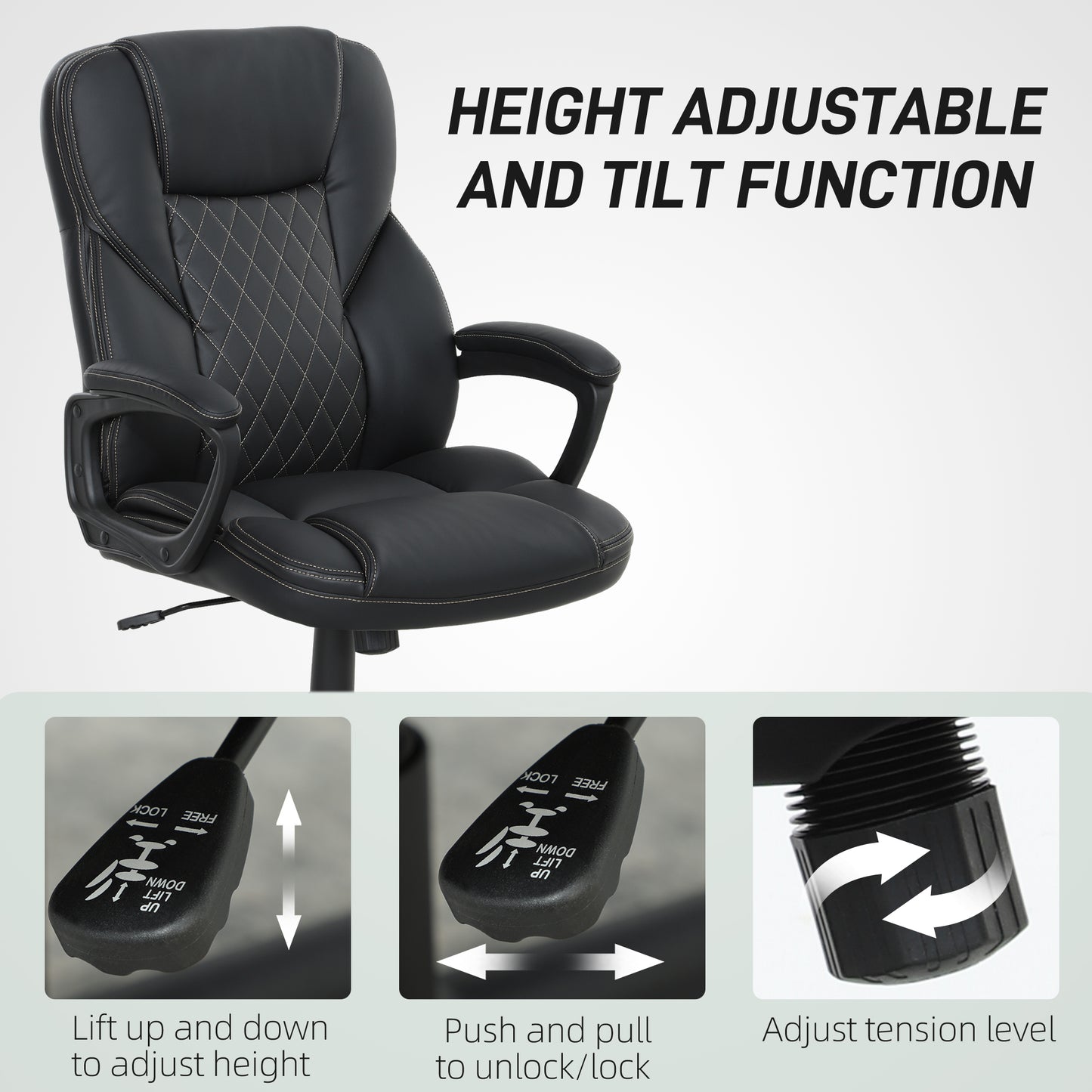 High Back Executive Office Chair with Adjustable Height Arms Black