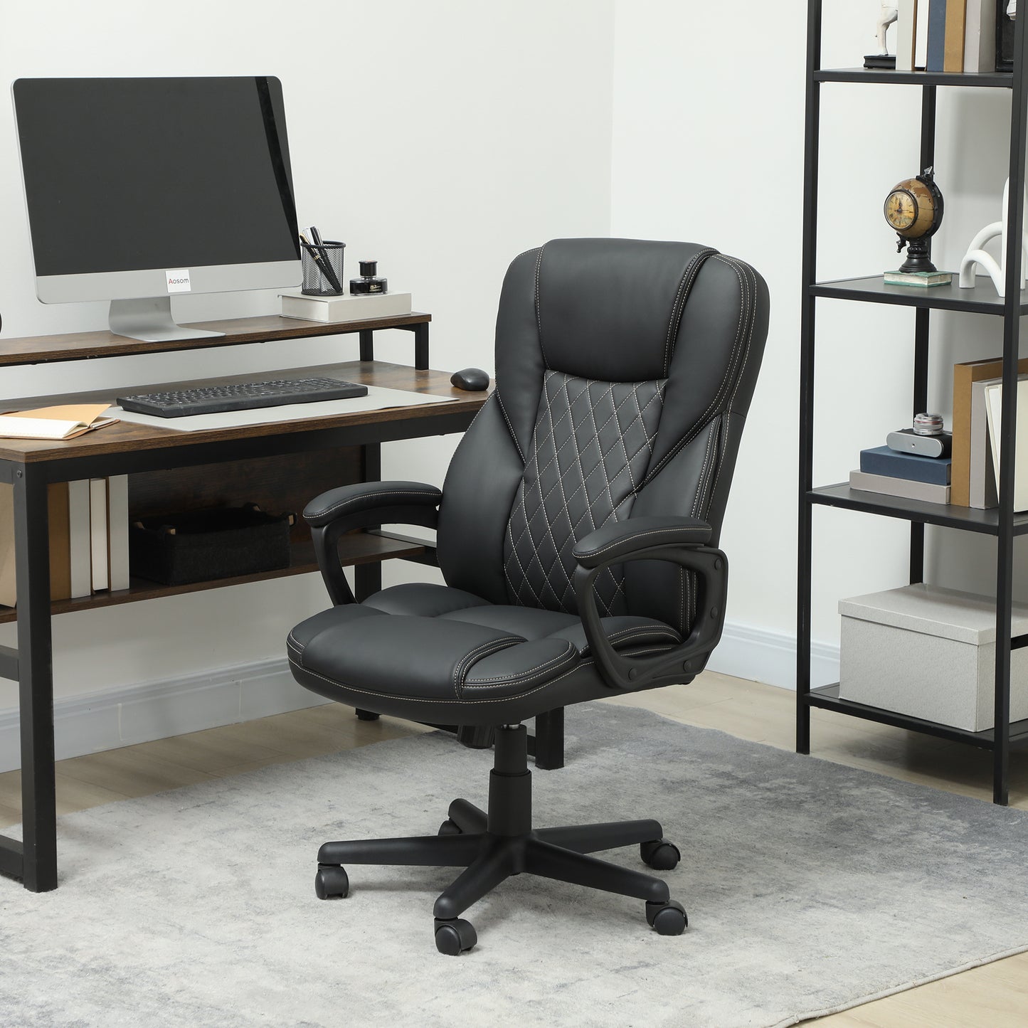 High Back Executive Office Chair with Adjustable Height Arms Black