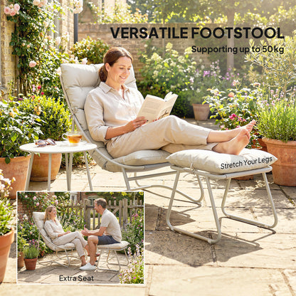 3 Piece Bistro Set, Outdoor Table and Chair Set with Footstool