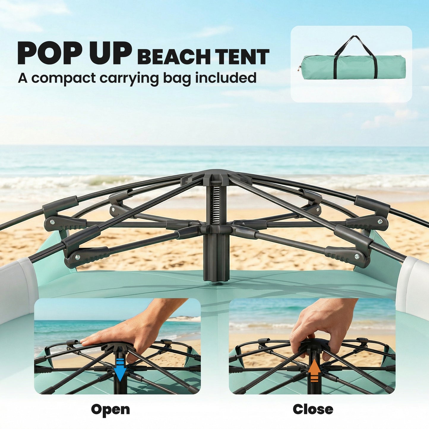 Pop Up Beach Tent for 2-3 Person with Carry Bag, UPF15+, Green