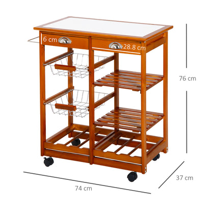 Rolling Kitchen Island Trolley Serving Cart with Basket, Honey Colour