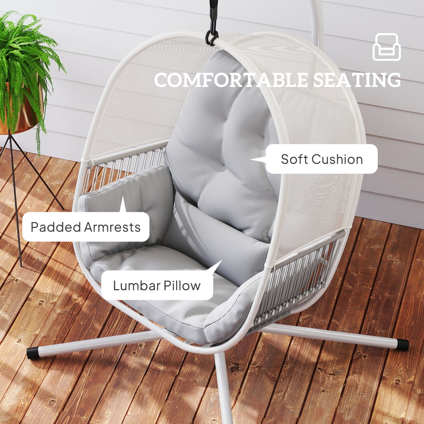 Hanging Egg Chair with Stand, Cushions for Garden, Light Grey