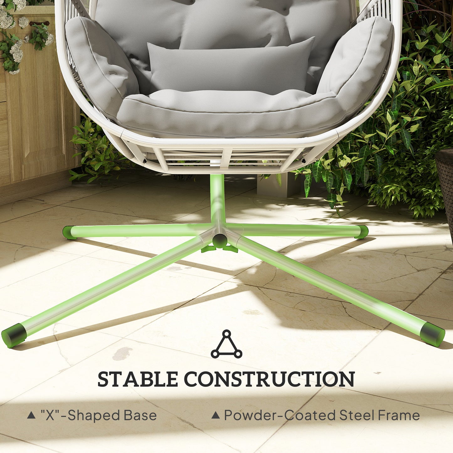 Hanging Egg Chair with Stand, Cushions for Garden, Light Grey