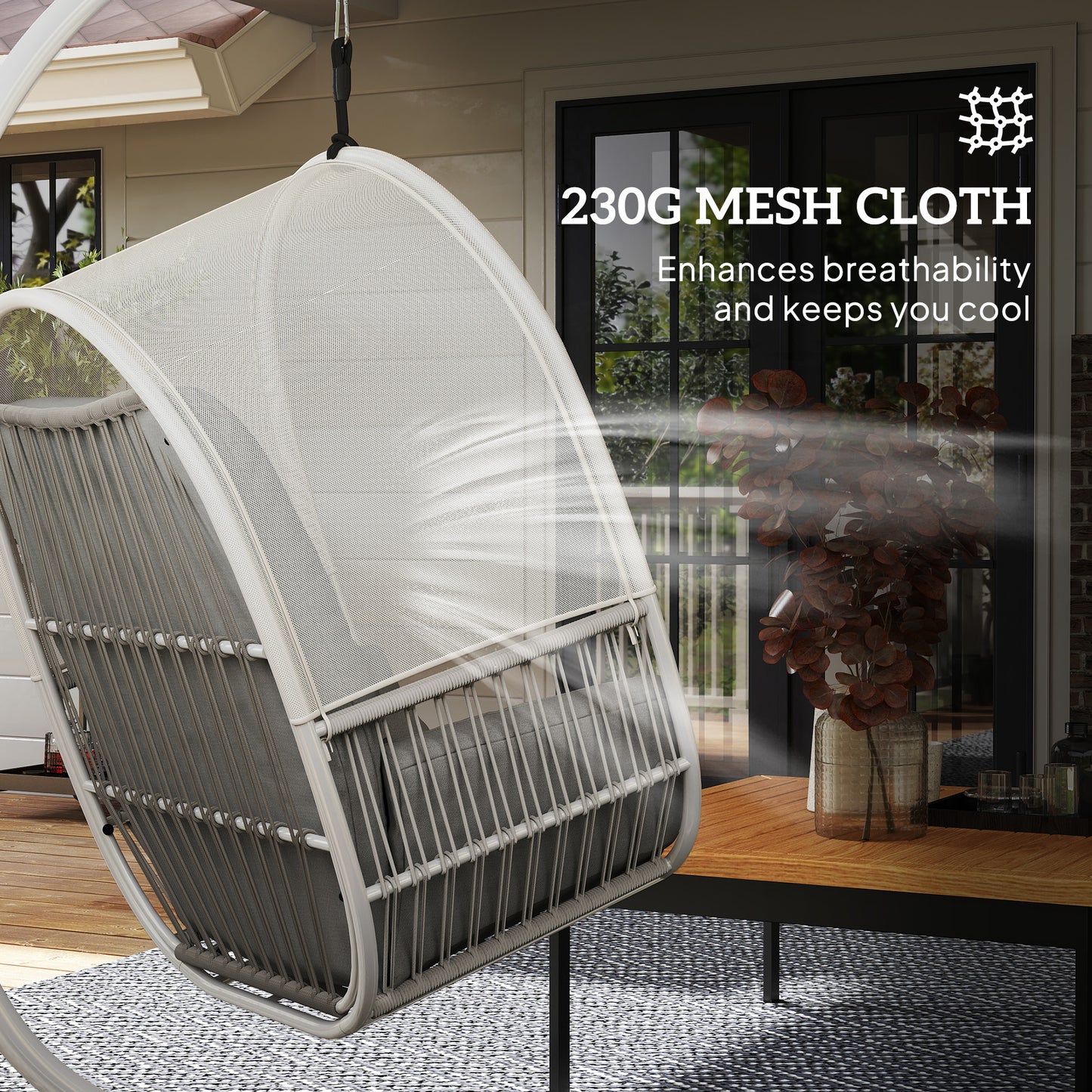 Hanging Egg Chair with Stand, Cushions for Garden, Light Grey