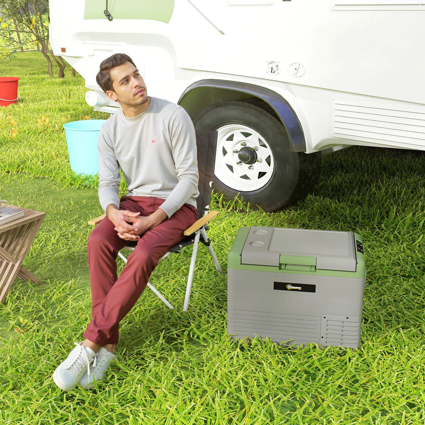 40L Car Refrigerator 12V Portable Freezer for Camping, Light Green