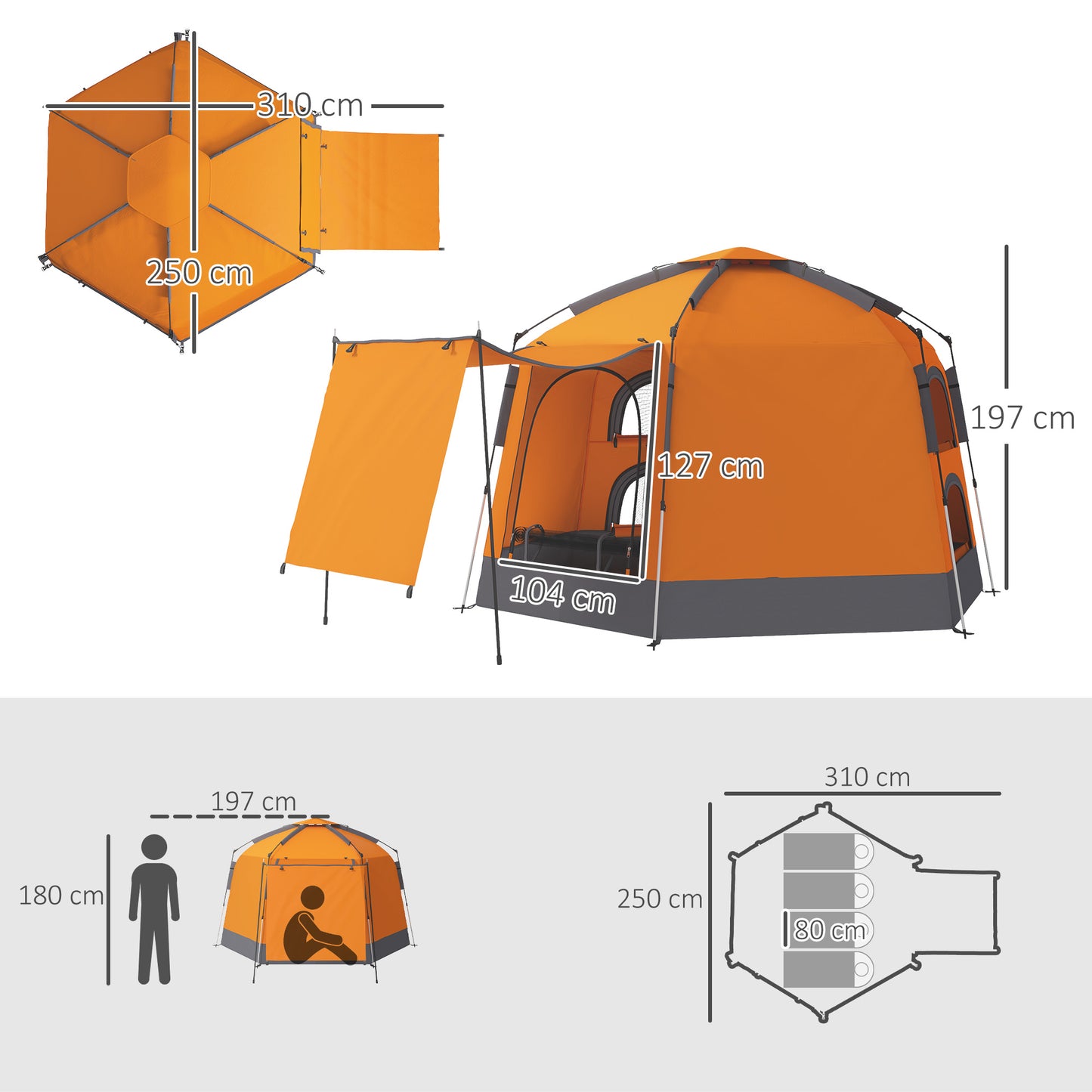 2-4 Person Tent, Instant Pop Up Camping Tent, Orange