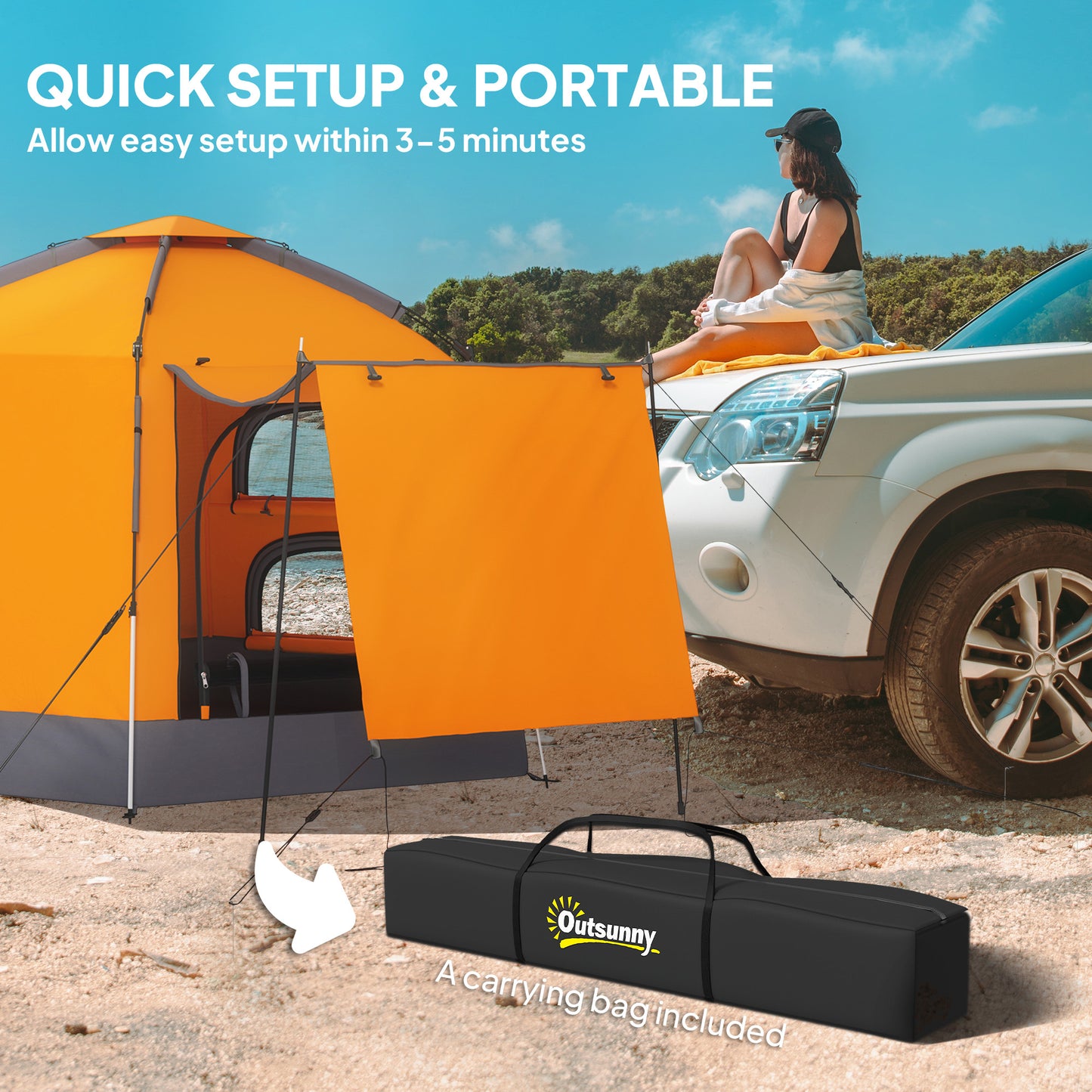 2-4 Person Tent, Instant Pop Up Camping Tent, Orange