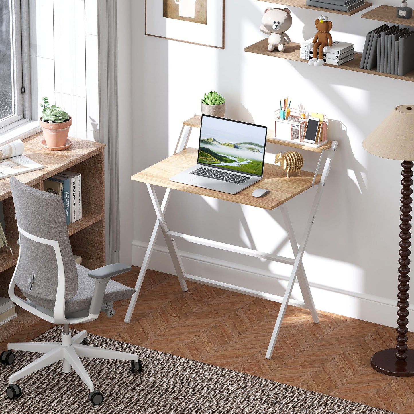 81.5 cm Folding Computer Desk for Small Spaces Bedroom Natural