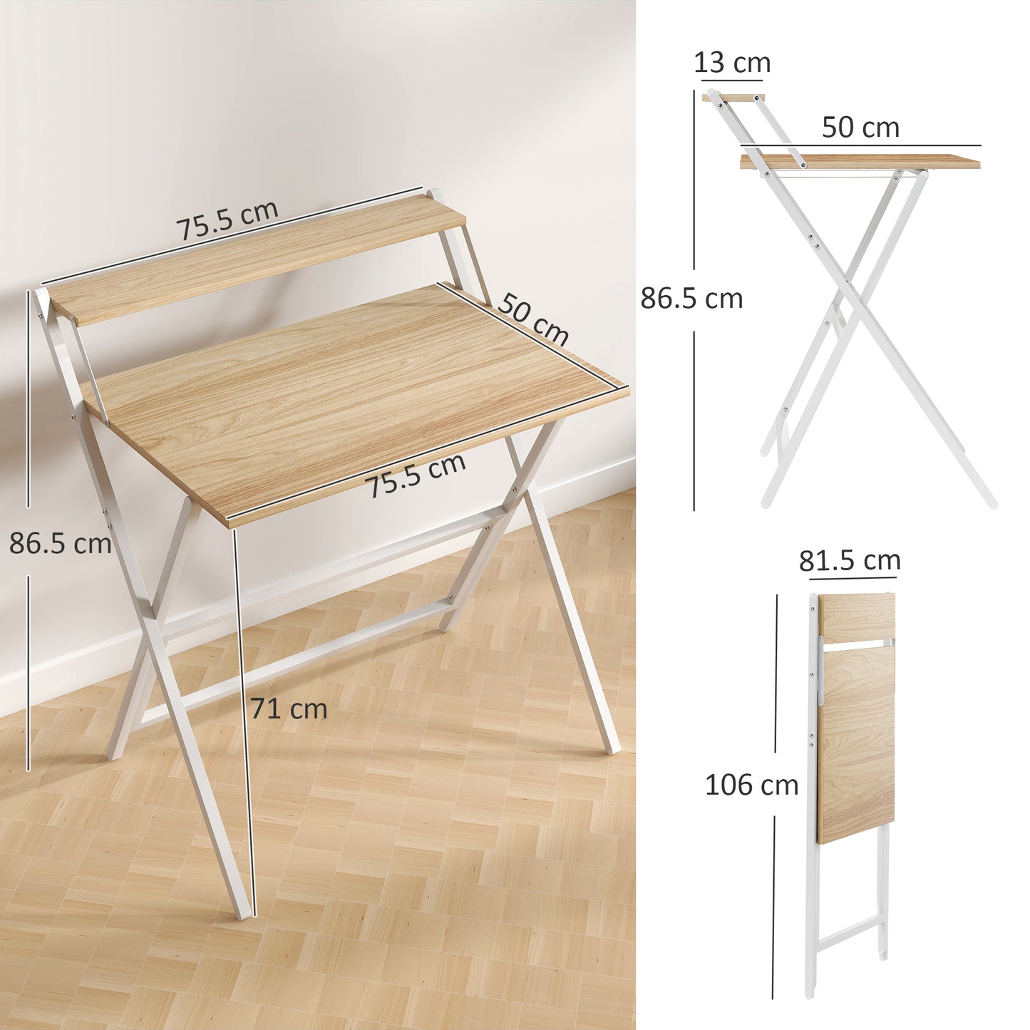 81.5 cm Folding Computer Desk for Small Spaces Bedroom Natural