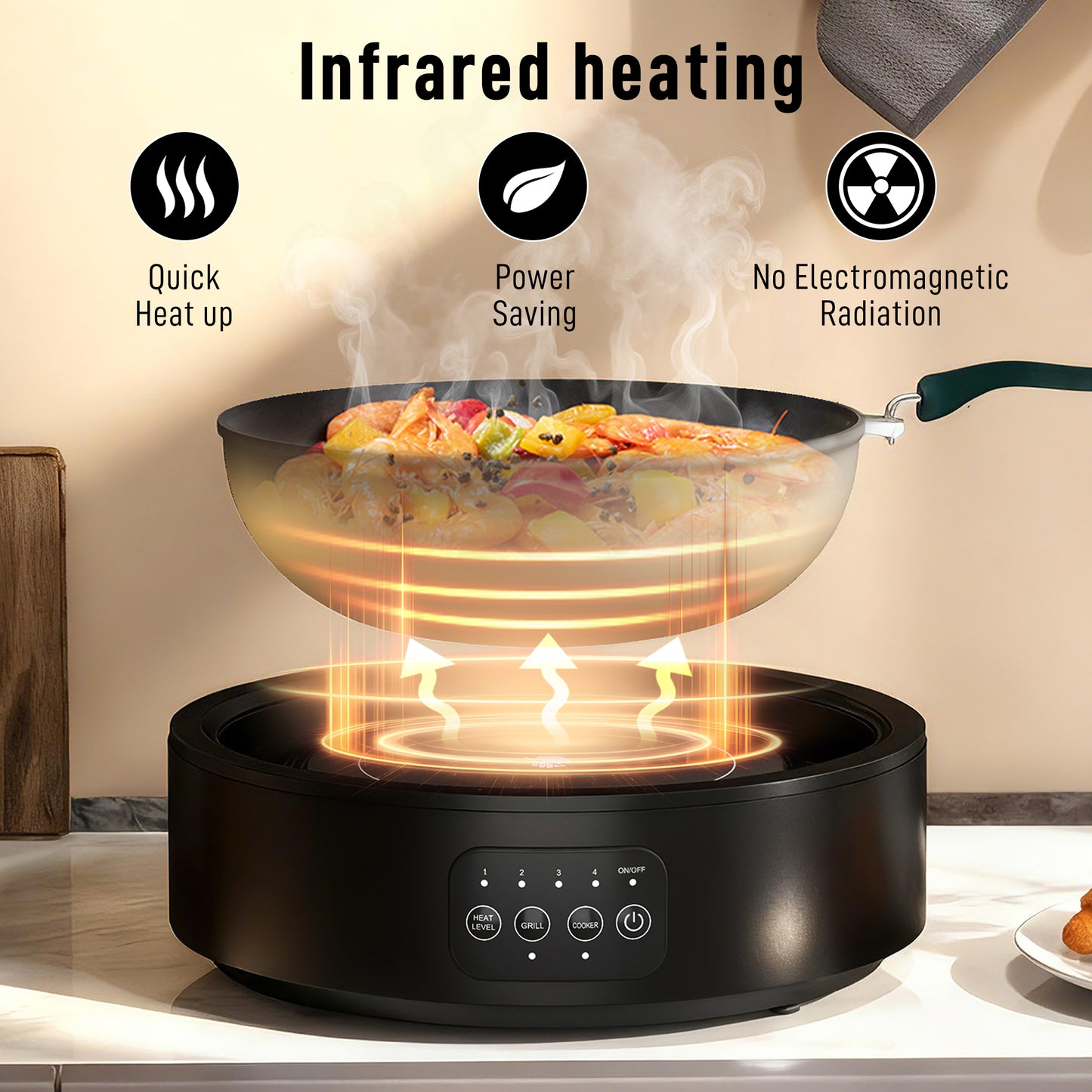 Electric Ceramic Hob with Grill Plate with 4 Heat Levels for All Type