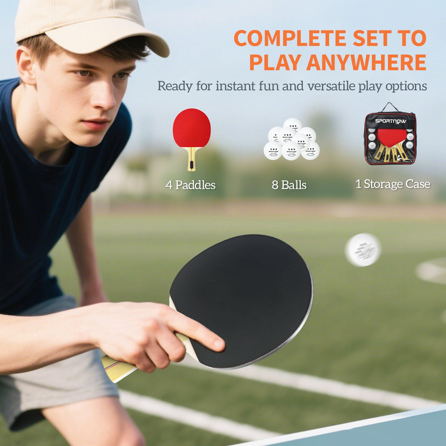 Table Tennis Rackets, Portable Table Tennis Set w/ 4 Bats, 8 Balls