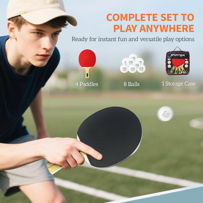 Table Tennis Rackets, Portable Table Tennis Set w/ 4 Bats, 8 Balls