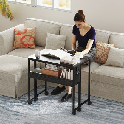 80 cm Foldable Computer Desk on Wheels for Small Spaces, Black
