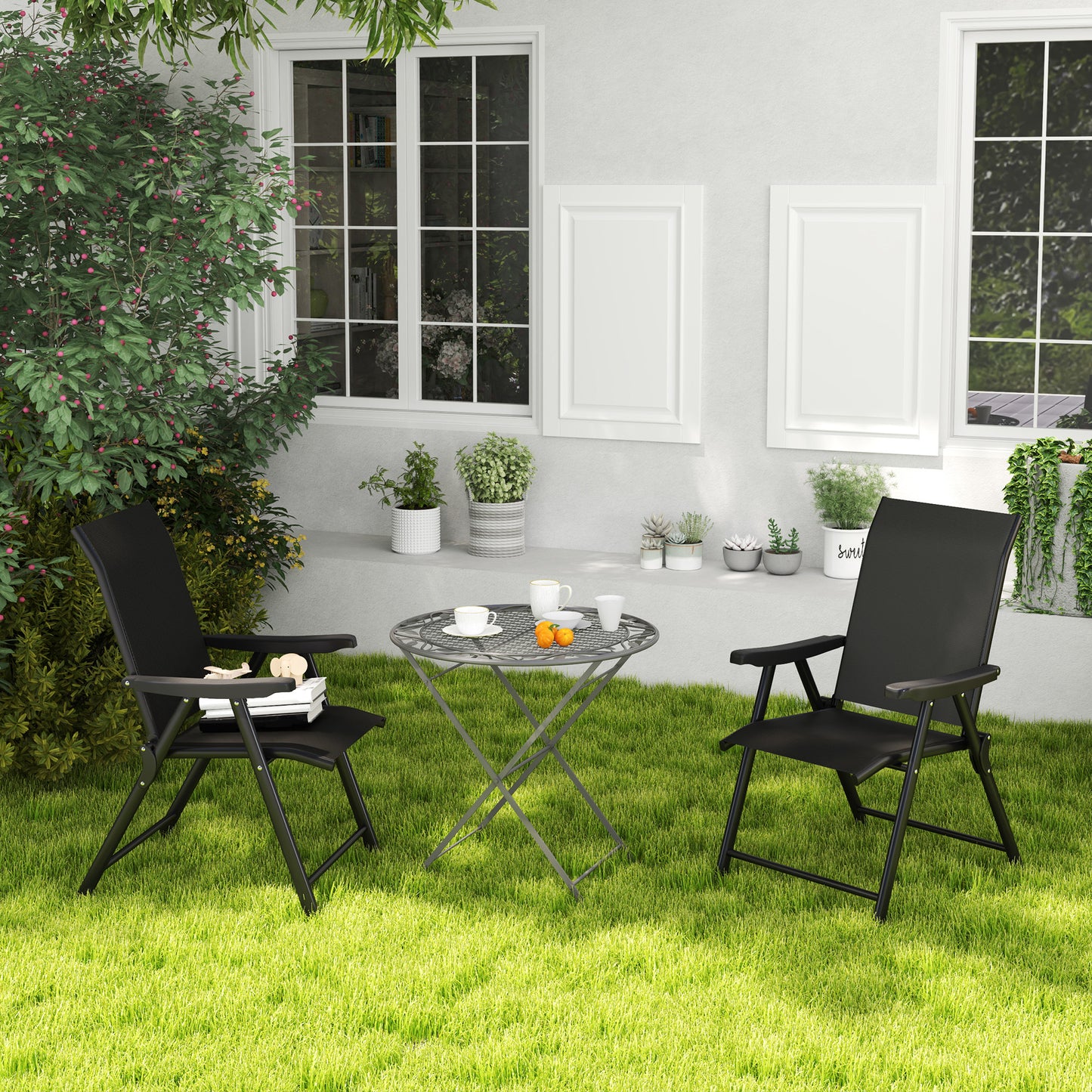 2PCS Folding Chair w/ Breathable Mesh Fabric Seat, Black