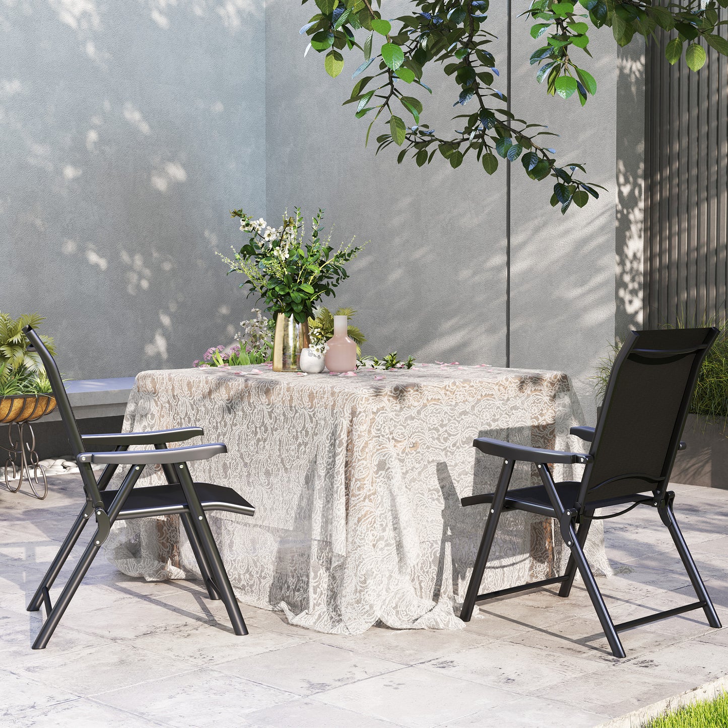2PCS Folding Chair w/ Breathable Mesh Fabric Seat, Black