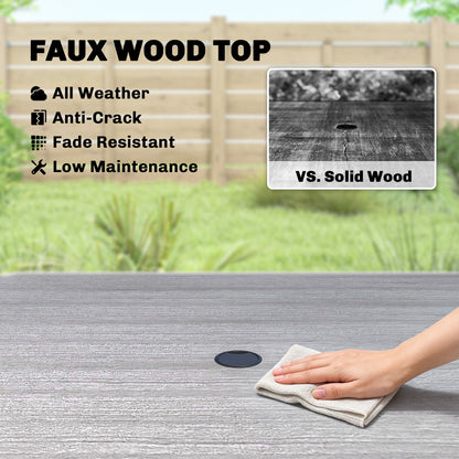 Garden Dining Table, Outdoor Table with Umbrella Hole, Light Grey