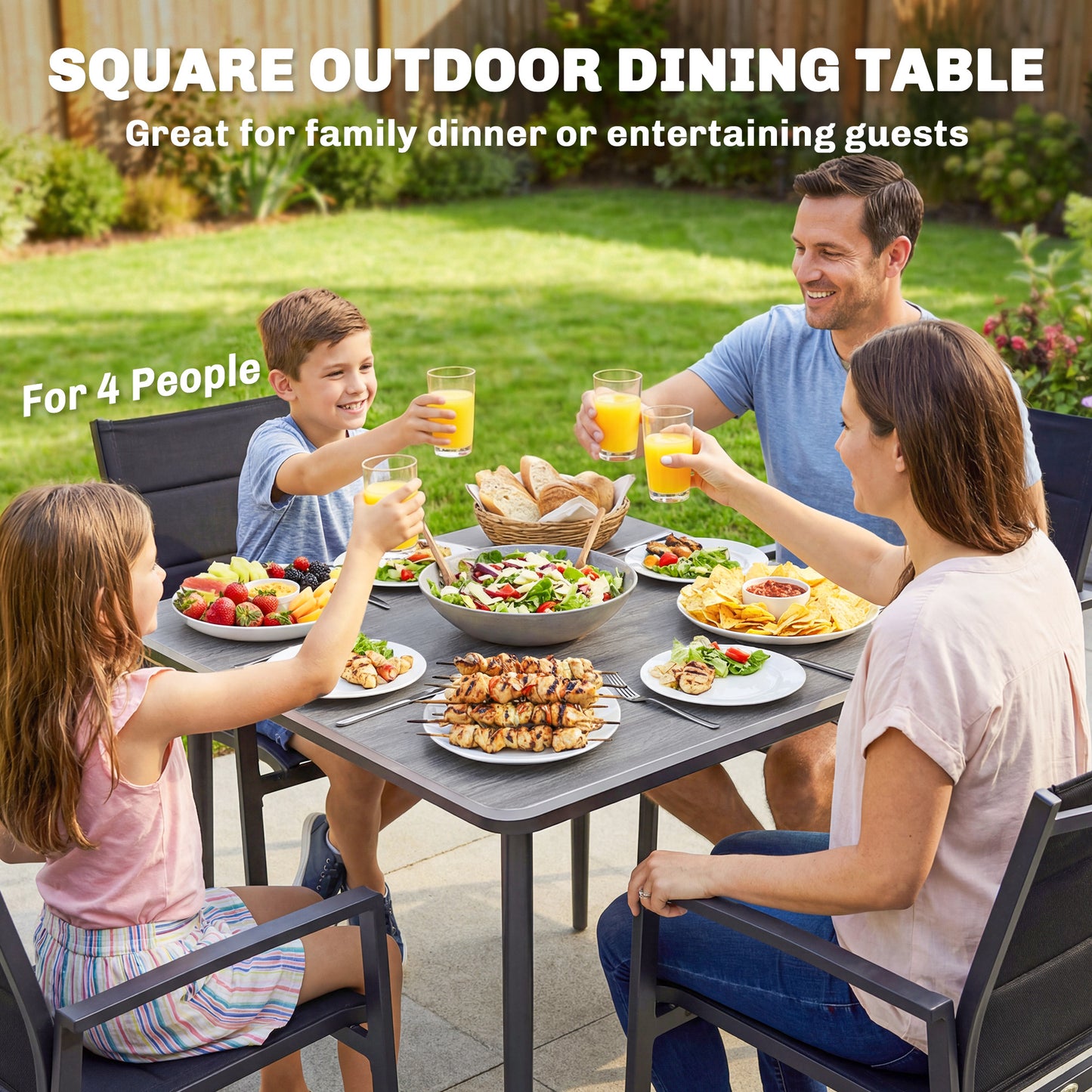 Garden Dining Table, Outdoor Table with Umbrella Hole, Light Grey