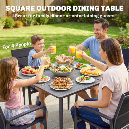 Garden Dining Table, Outdoor Table with Umbrella Hole, Light Grey