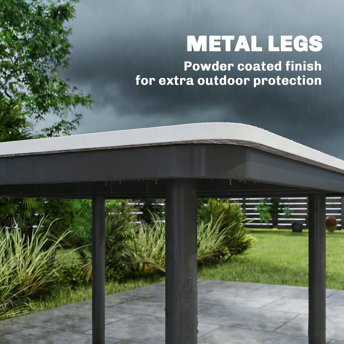 Garden Dining Table, Outdoor Table with Umbrella Hole, Light Grey