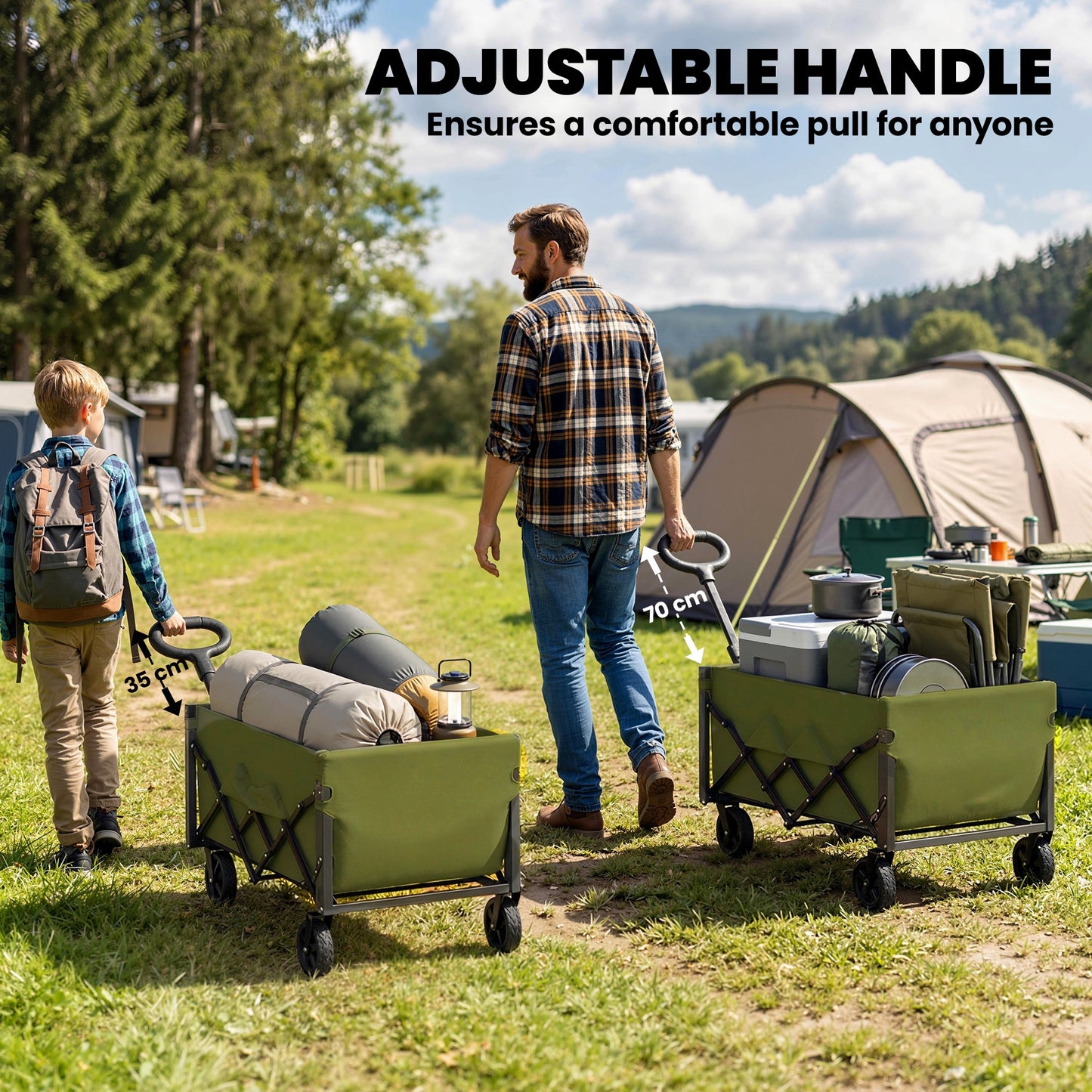 60L Festival Trolley on Wheels, Collapsible Wagon Cart, Green