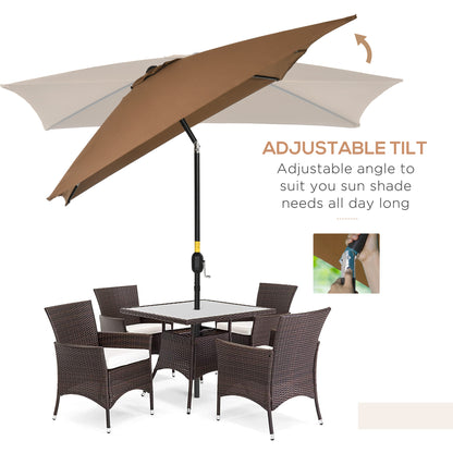 3x2m Patio Parasol Canopy Tilt Crank 6 Ribs Sun Shade Garden Brown