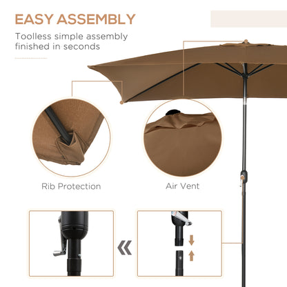 3x2m Patio Parasol Canopy Tilt Crank 6 Ribs Sun Shade Garden Brown